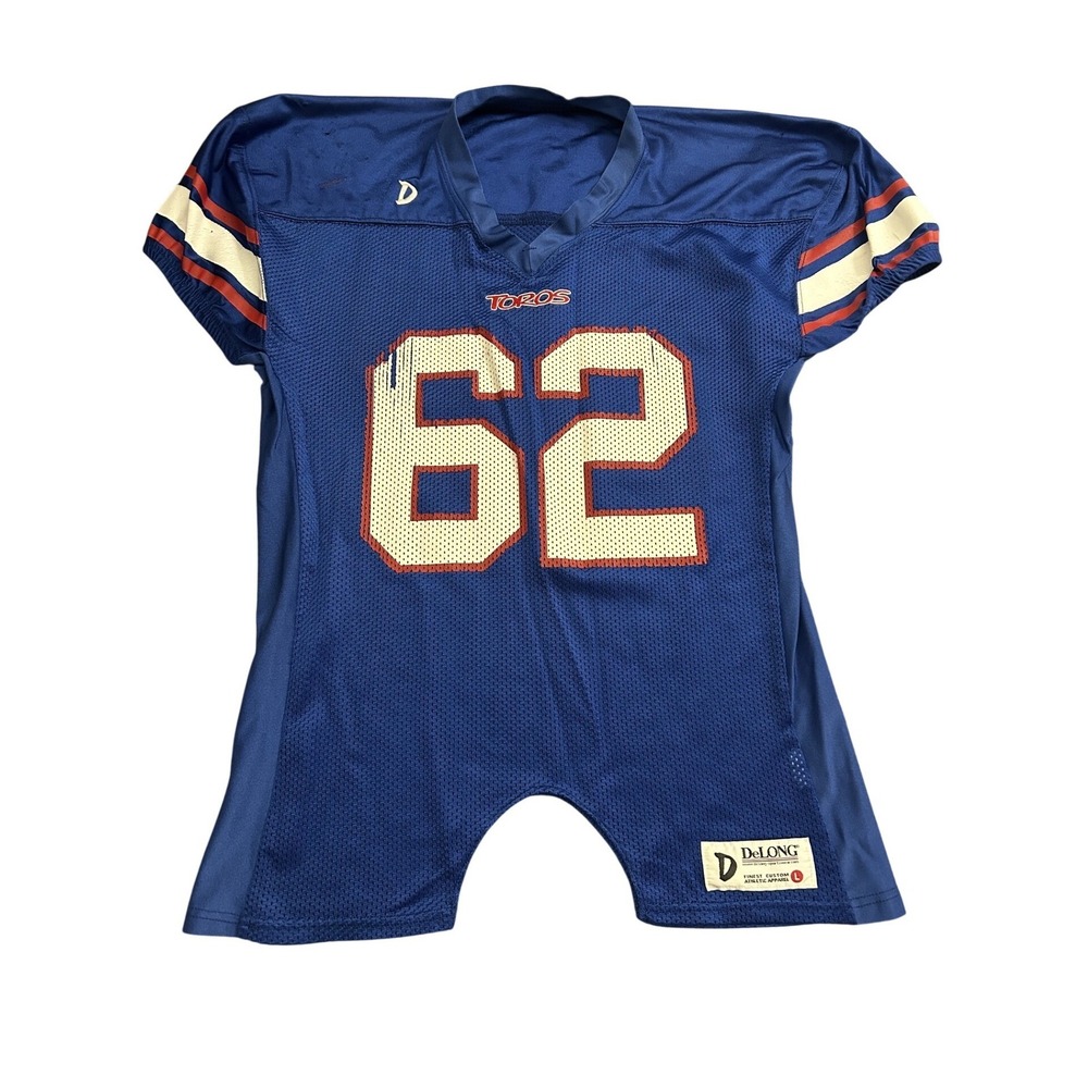 DeLONG Football Jersey‎ Mens L Blue Excellent Toros Mesh Number 62 Sportswear
